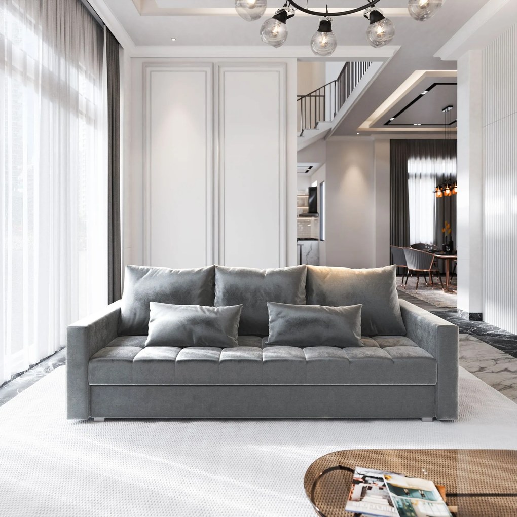 Masseno Sofa SIRO z funkcją spania i pojemnikiem na pościel, Rozkładana sofa - Jasnoszary, PAROS 05