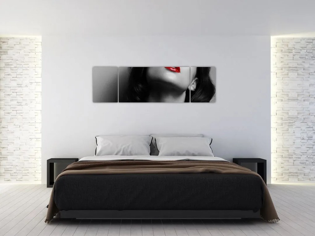 Obraz - Portret kobiety z czerwoną szminką (170x50 cm)