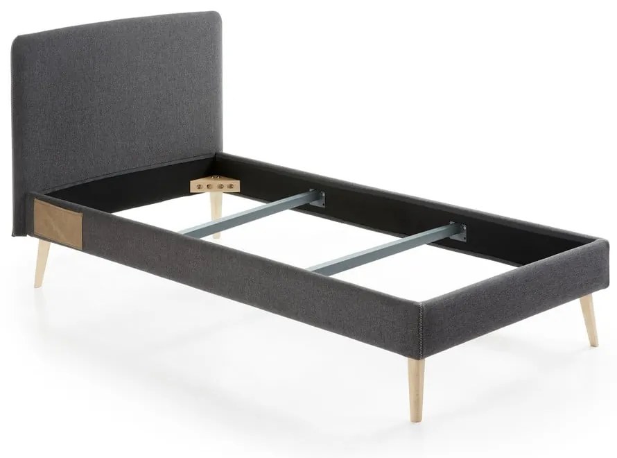 Ciemnoszare tapicerowane łóżko Kave Home Lydia, 90 x190 cm