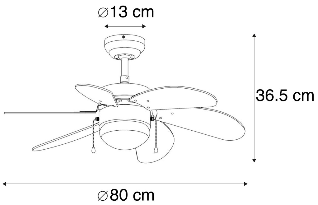 Czarny Wentylator sufitowy z lampą z nadrukiem drewna 80 cm ze sznurkiem - Fresh Nowoczesny Oswietlenie wewnetrzne