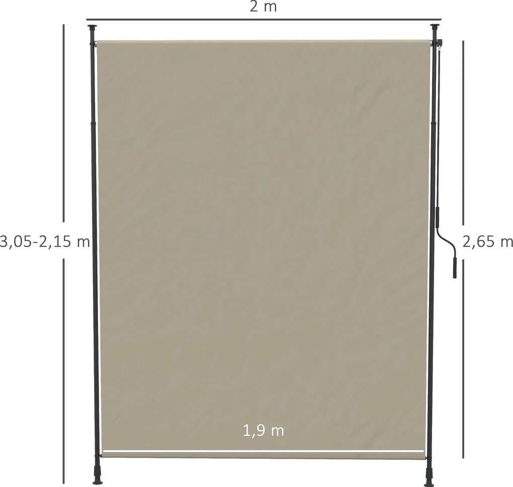 Outsunny Markiza Boczna na Taras Regulowana Wysokość Rama Metalowa Kolor Piaskowy 200x305 cm Dla Kawiarni | Aosom PL