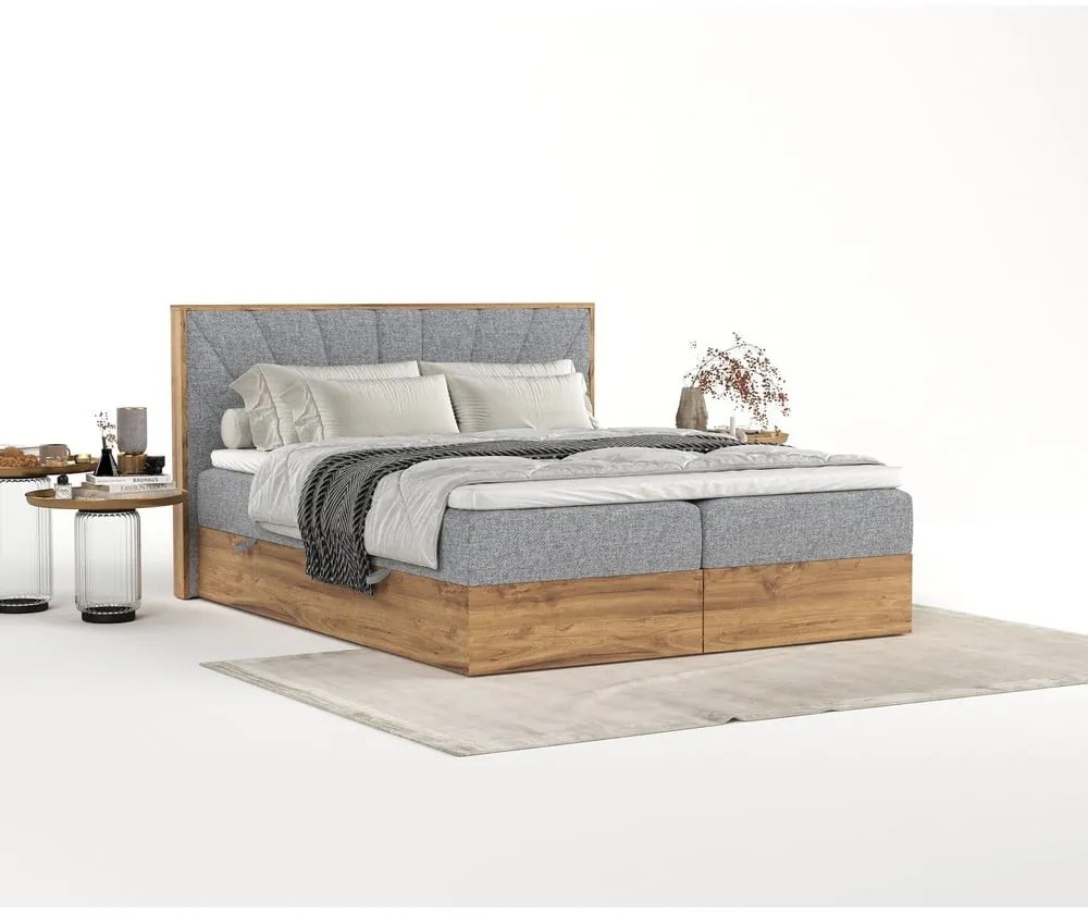 Szaro-naturalne łóżko boxspring ze schowkiem 140x200 cm Asahi – Maison de Rêve
