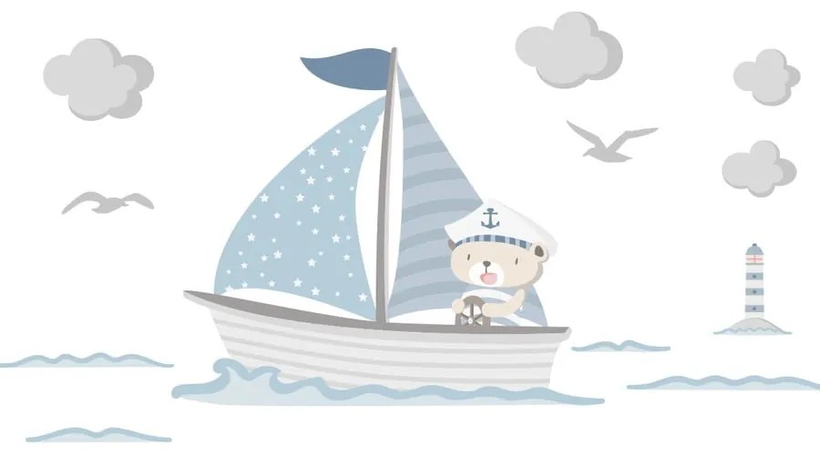Niebieskie dziecięce naklejki ścienne Ambiance Captain Teddy