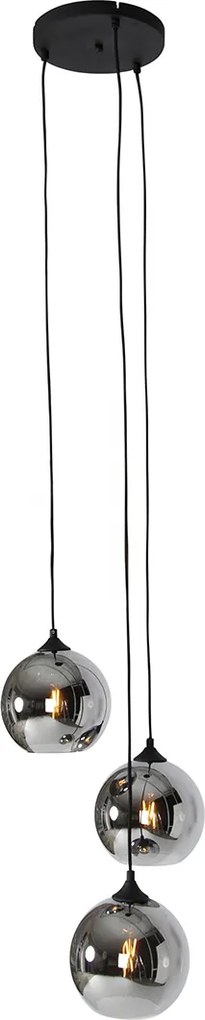 Inteligentna lampa wisząca czarna z przydymionym szkłem z 3 Wifi A60 - Wallace