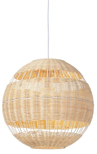 Lampa wisząca w stylu Rustykalny / Vintagem biała z rattanem - Rattan ArtDeco Oswietlenie wewnetrzne