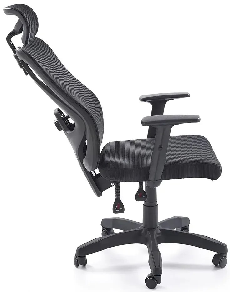 Czarny ergonomiczny fotel obrotowy z regulowanym zagłówkiem - Kenzo