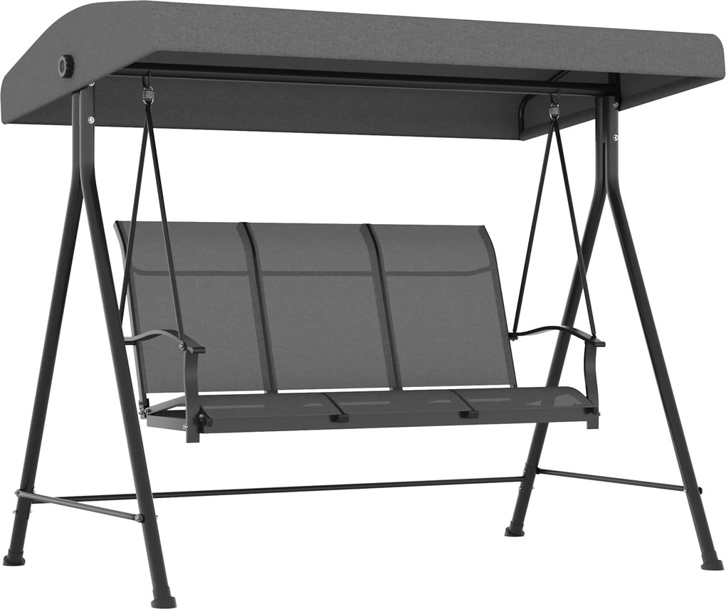 Outsunny Huśtawka Ogrodowa 3-osobowa z Regulowanym Dachem Szara | Aosom PL