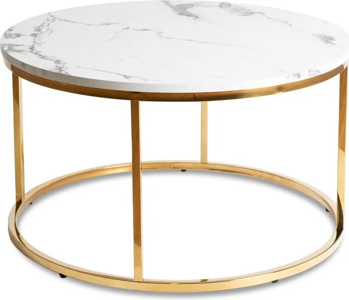 Stolik Kawowy CLIFF MAX 80 cm Biały Marmur/Złoty Nowoczesny Glamour
