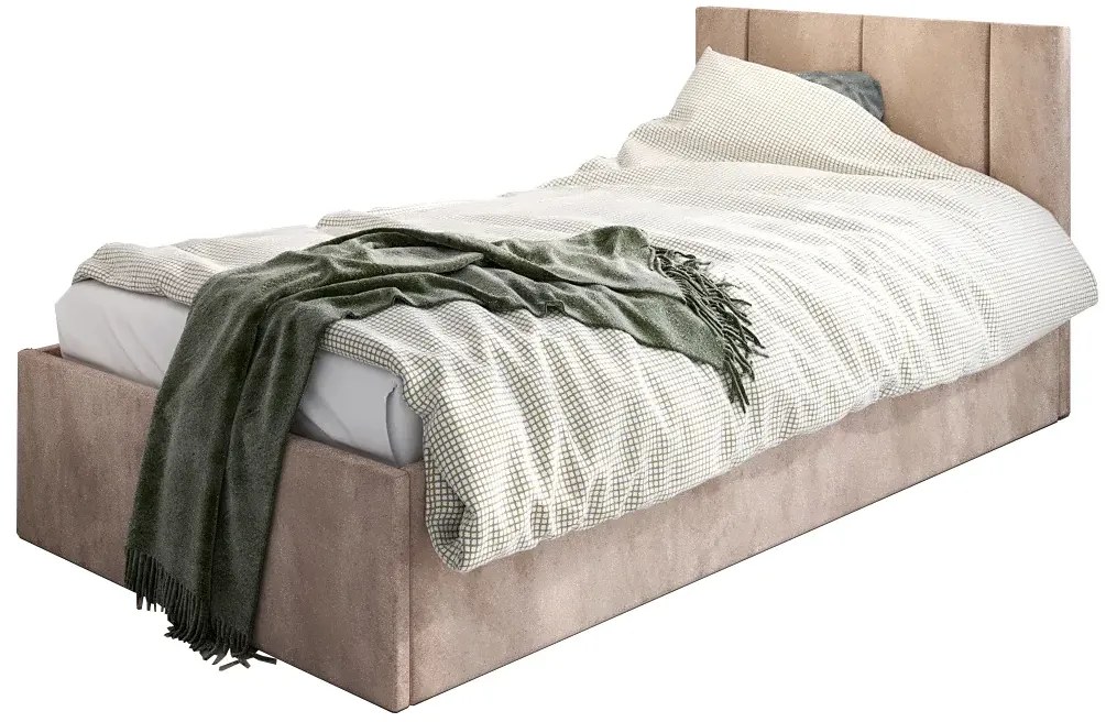 Beżowe welwetowe łóżko z pojemnikiem L7-P18