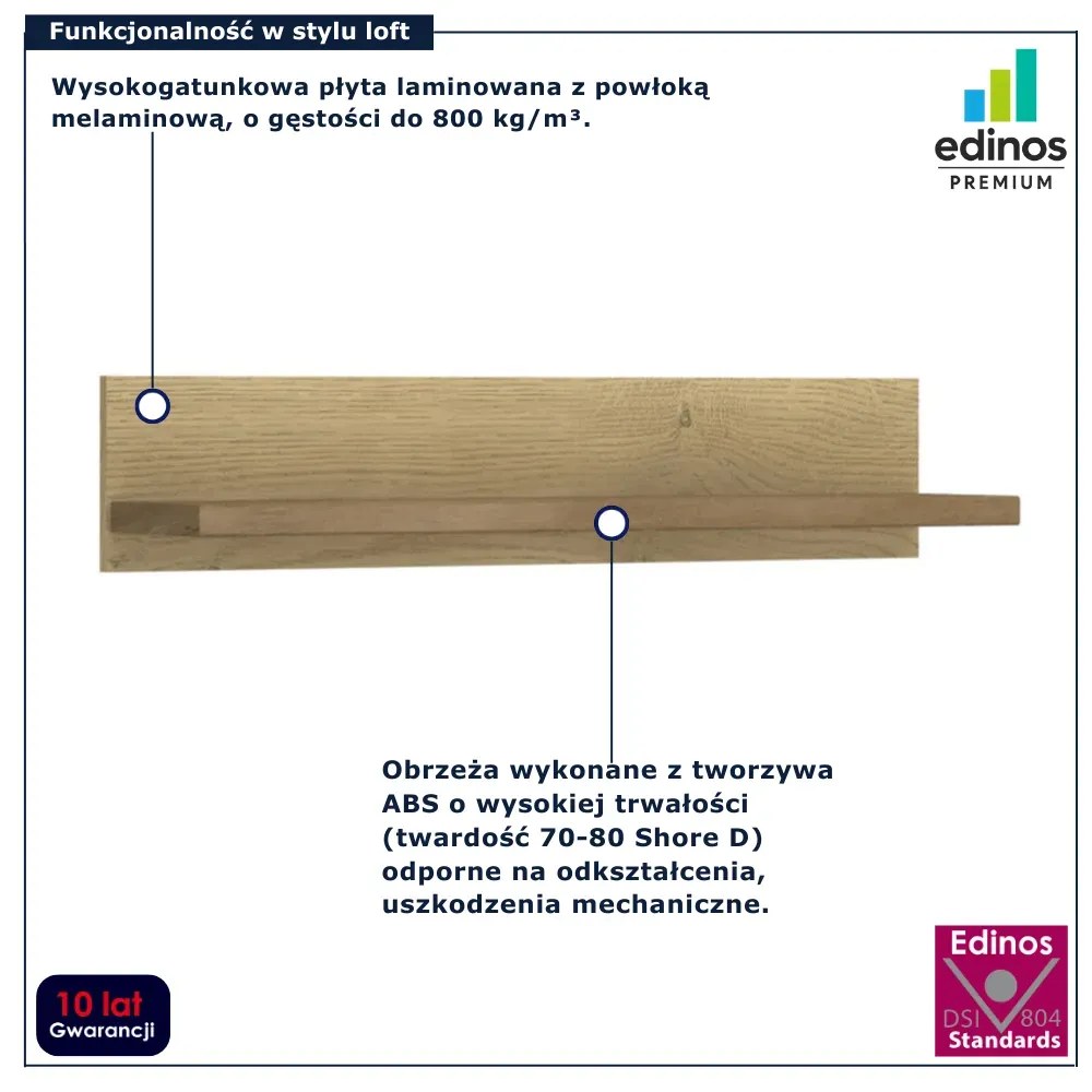 Półka wisząca industrialna 125 cm dąb cremona + dąb lefkas B7-C94