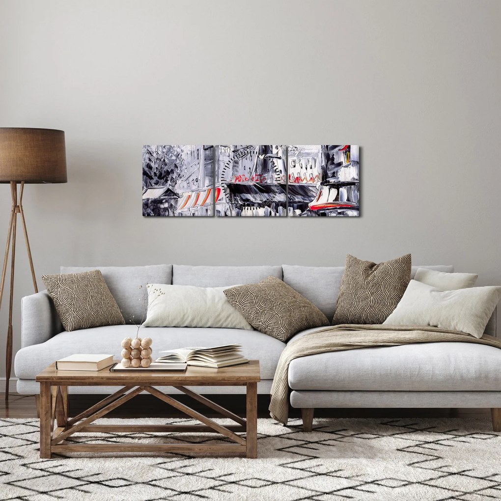 Obraz - Ulica w Paryżu, obraz olejny (z zegarem) (90x30 cm)