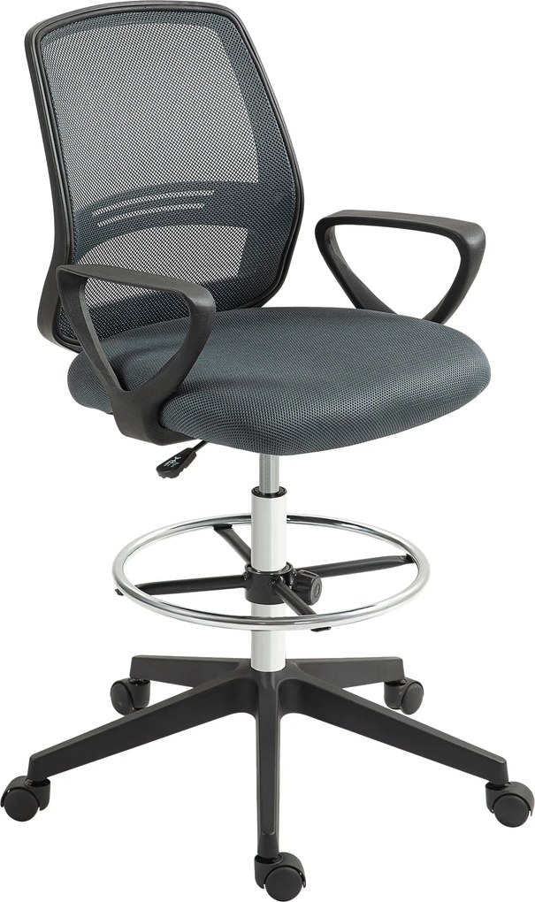 Vinsetto Ergonomiczny Fotel Biurowy z Podłokietnikami i Regulowanym Podnóżkiem Siatka Szary