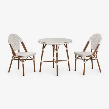 Zestaw Okrągłego Stołu Brielle Bistro O Średnicy 80 Cm Oraz Dwa Składane Krzesła Ogrodowe Z Aluminium - Sklum