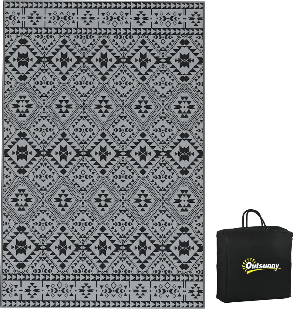 Outsunny Dywan zewnętrzny odwracalny, wodoodporny, geometryczny, 182x274cm, Czarny/Szary