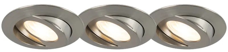 Zestaw 3 wpuszczanych reflektorów stalowych w tym LED IP44 - Relax LED