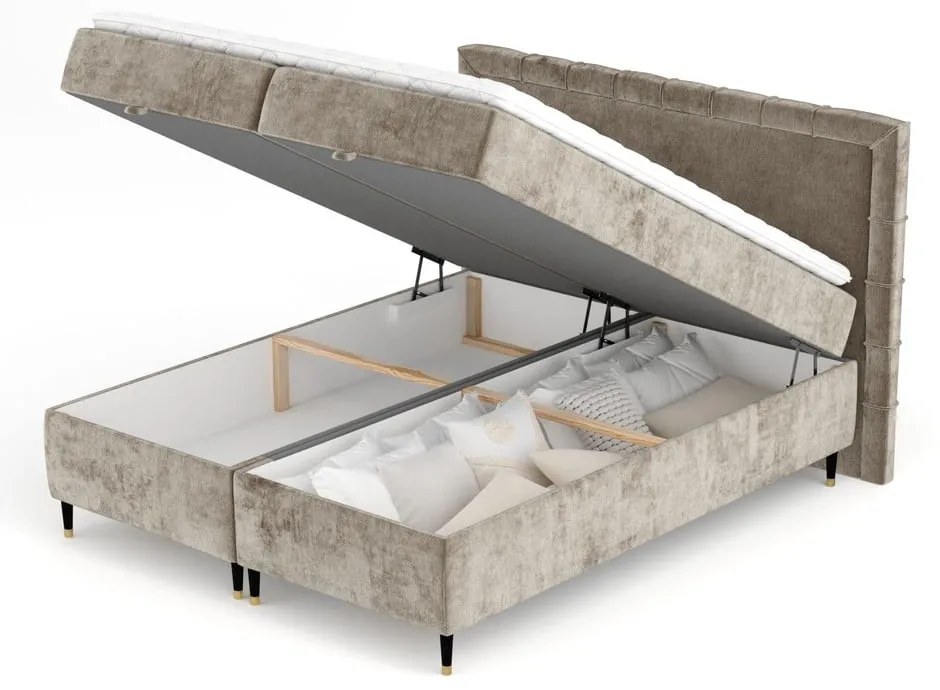 Beżowe łóżko boxspring ze schowkiem 180x200 cm Voyage – Maison de Rêve