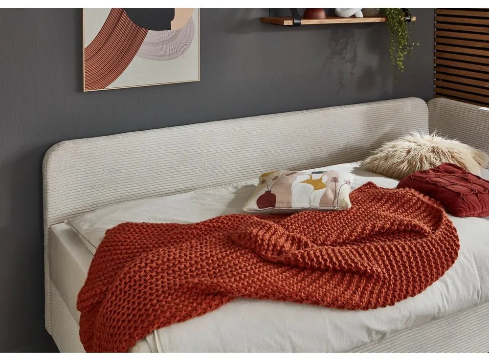 Beżowe tapicerowane łóżko jednoosobowe ze schowkiem 90x200 cm Cabana – Meise Möbel