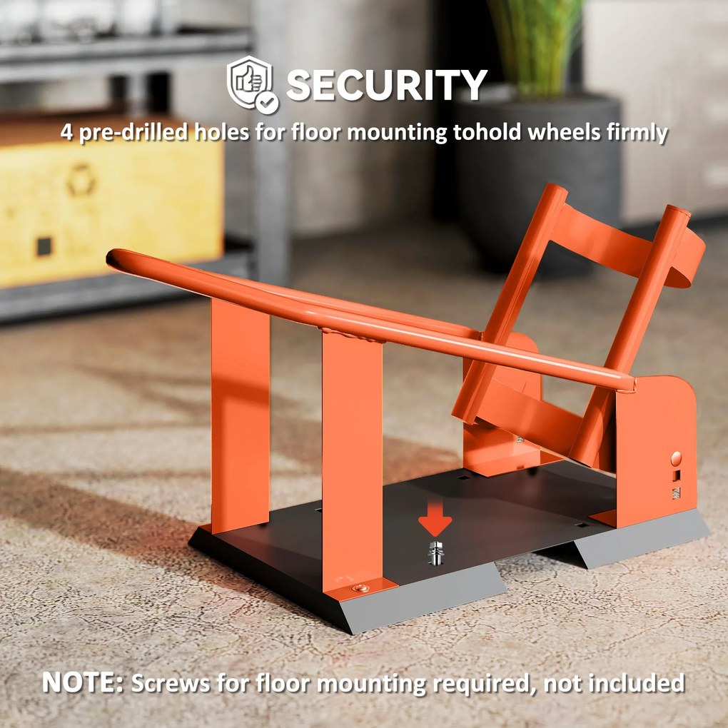 HOMCOM Stojak motocyklowy do przedniego koła 38,1-53,34 cm, 381-533,4 mm, regulowany klocek pod koło, nośność 816,5 kg, Pomarańczowy | Aosom PL