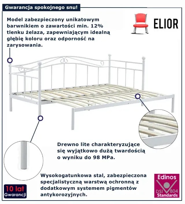 Białe metalowe rozsuwane łóżko N5-S09
