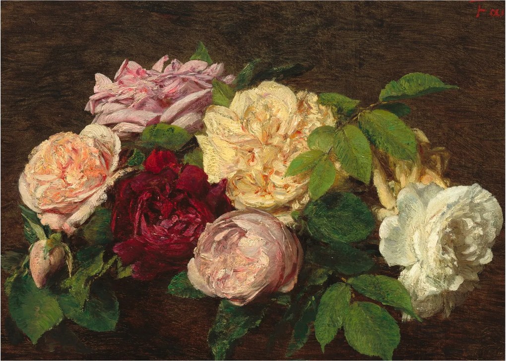 Obraz - Henri Fantin-Latour, Roses de Nice on a Table, reprodukcje (70x50 cm)
