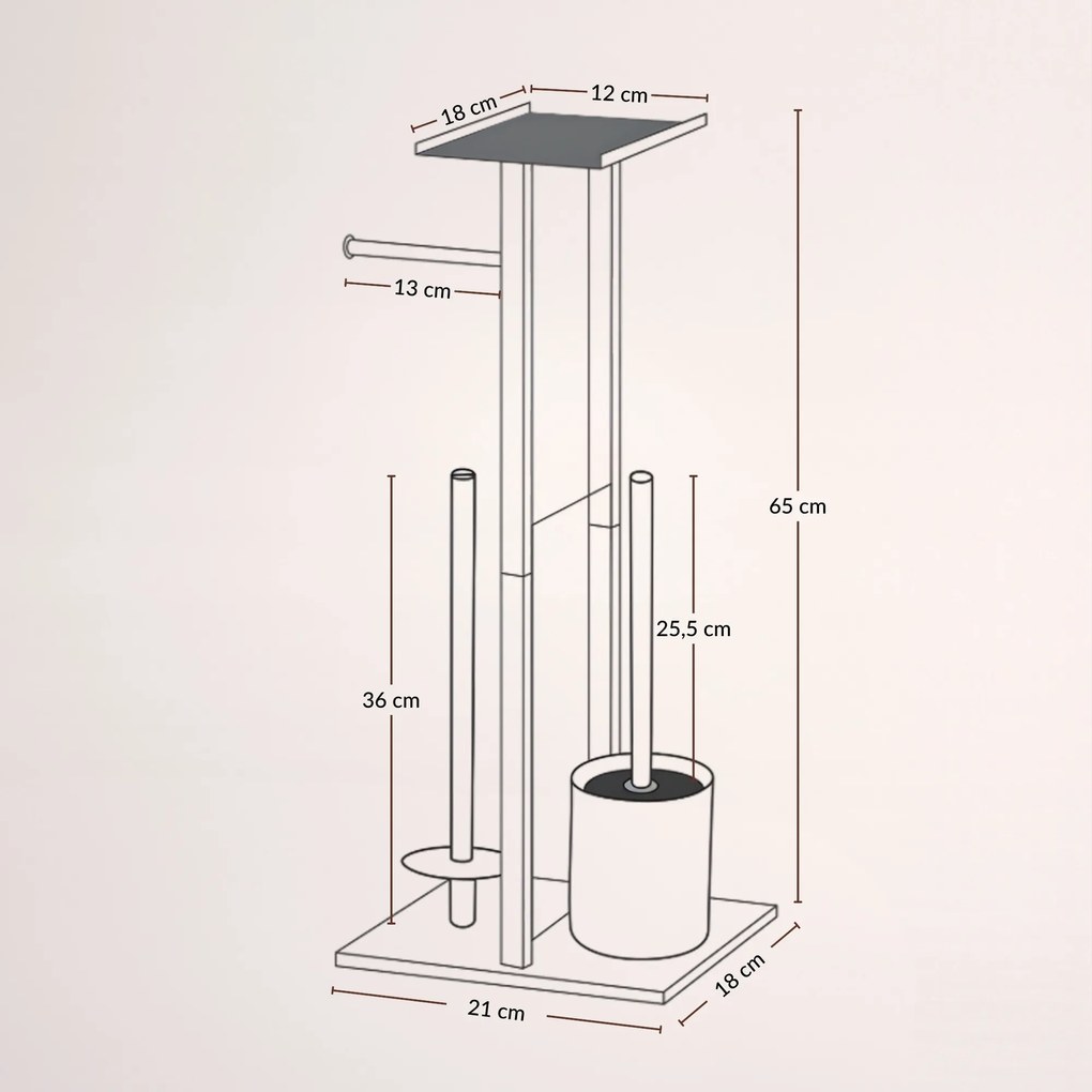 Stojak na papier toaletowy i szczotkę do WC z półką na telefon HYLLA,  65 cm