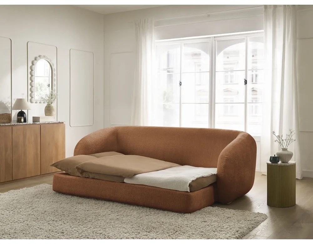 Ceglasta rozkładana sofa z tkaniny szenilowej 228 cm Neyo – Bobochic Paris