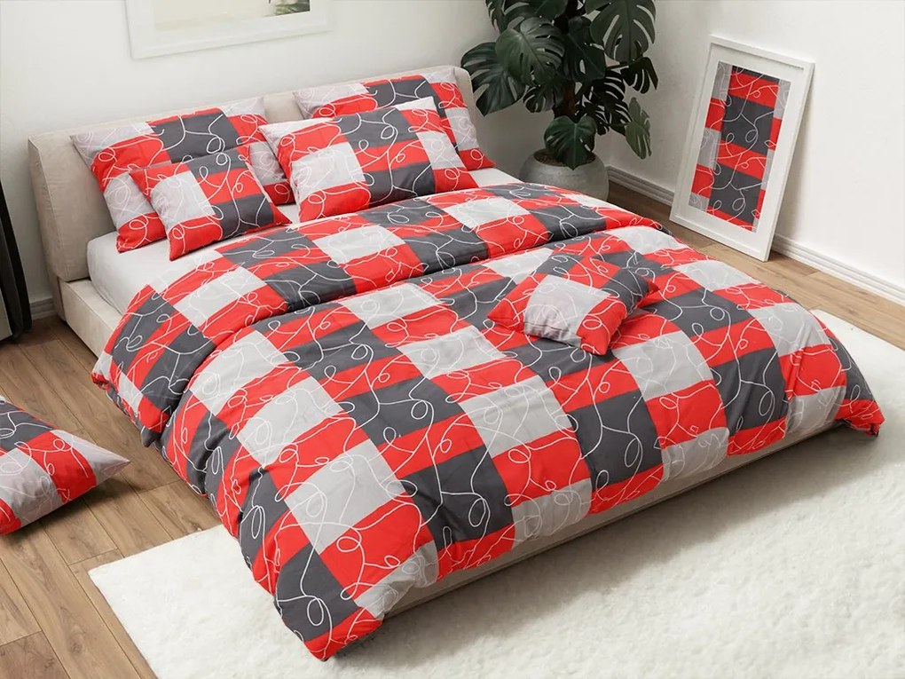 PrzytulneMieszkanie.pl PrzytulneMieszkanie.pl Bawełniana pościel SQUARES BLEND czerwona Rozmiar pościeli: 70 x 90 cm | 140 x 200 cm