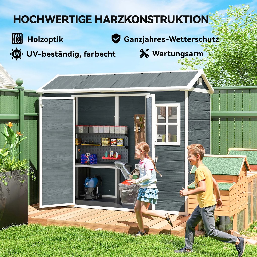 Outsunny Domek na narzędzia 2,77 m², styl drewniany, 2 okna, podwójne drzwi, wentylacja, podłoga, zamek, rękawice | Aosom PL