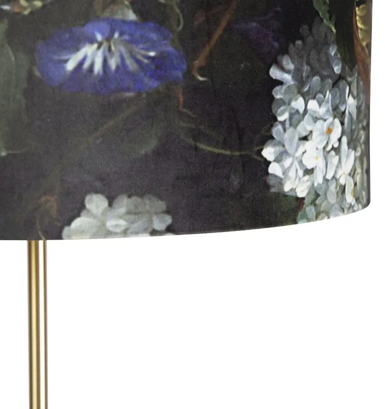 Lampa stojąca złota/mosiądzowa z abażurem z weluru w kwiaty 40/40 cm - Parte klasyczny/Antyczny Oswietlenie wewnetrzne