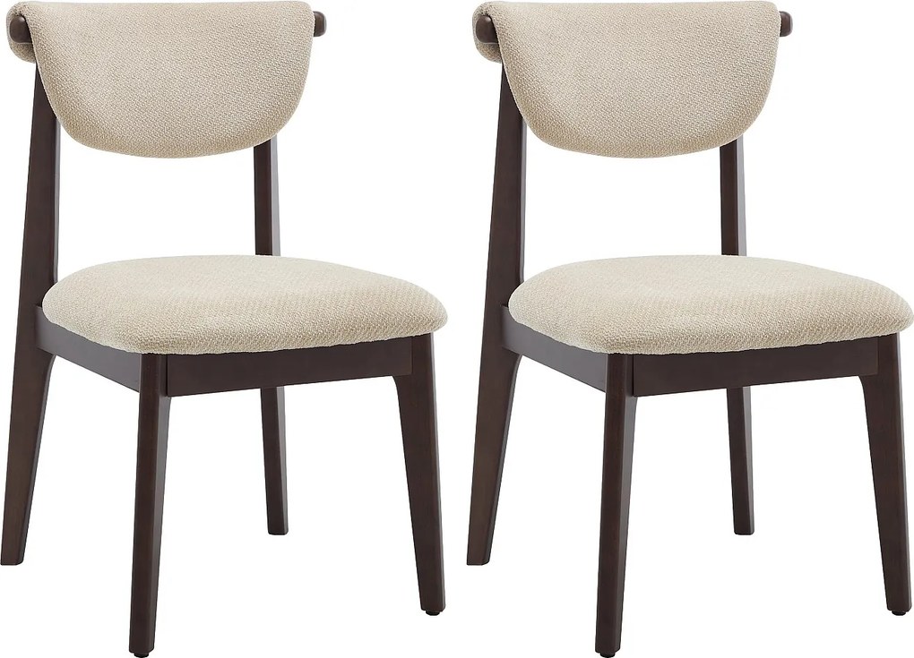 Zestaw 2 krzeseł z teksturowanej tkaniny i drewna kauczukowca  - Beżowe - GABIEL