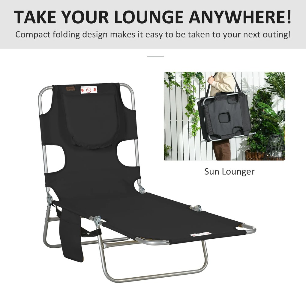 Outsunny Leżak ogrodowy, fotel leżak z wyściełanym otworem na twarz, leżanka masująca do użytku zewnętrznego, kieszeń boczna, tkanina, metal, czarny | Aosom PL