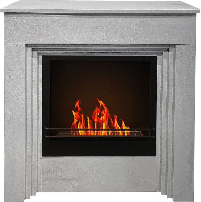 Biokominek stojący BELLINI z drewna z efektem betonu, wyprodukowany we Włoszech, dł. 96 x gł. 35 x wys. 96 cm