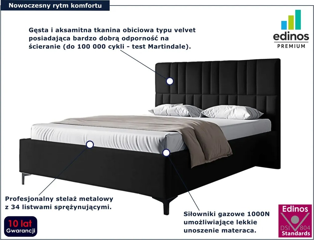 Czarne welurowe łóżko z pojemnikiem 4 rozmiary W5-M04