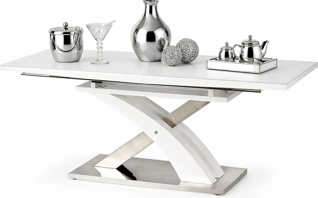 Rozkładany Stół Biały Ze Szklanym Blatem 80X28X86 B1-S82