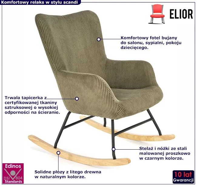 Oliwkowy fotel bujany w stylu skandynawskim M6-G57