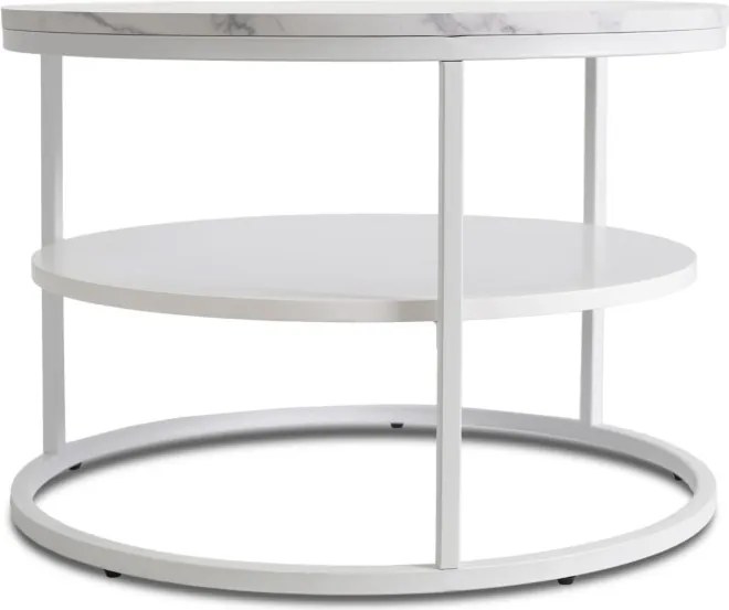 Stolik Kawowy z Półką BEST 70 cm Biały Marmur/Biały Nowoczesny