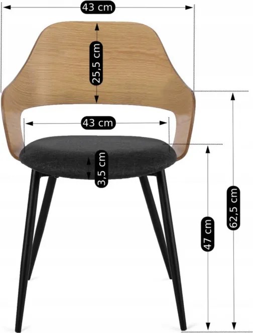 Krzesło Tapicerowane z Drewna Giętego ORBI Dąb Złoty/Czarne Nowoczesne Loft