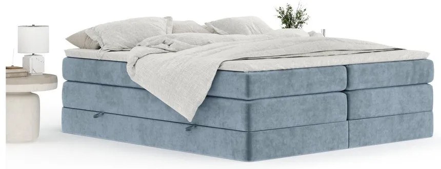 Niebieskie łóżko kontynentalne ze schowkiem/bez zagłówka 200x200 cm Juniper – Maison de Rêve