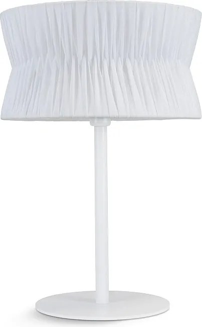 Lampa sto?owa CORA w stylu klasycznym - Wysoko?? 54 cm - E27 40W - plisowany aba?ur wst?gowy ø38,5 cm - kabel 2 m - w??czanie i wy??czanie - stal i biel - IP20