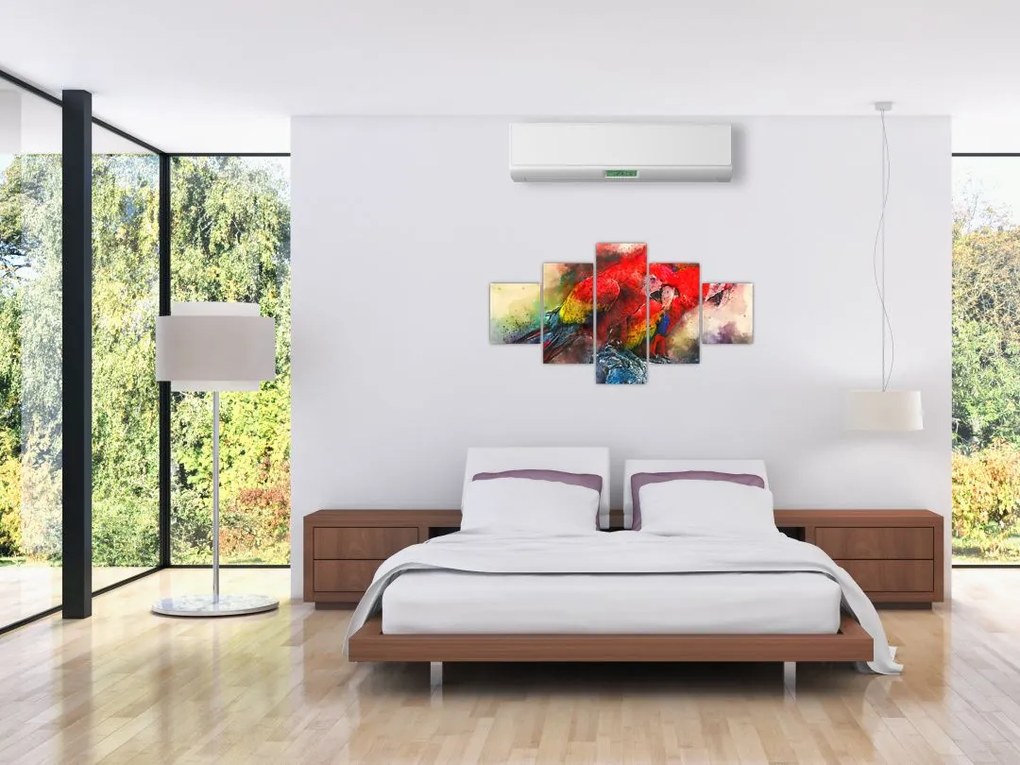 Obraz czerwonych papug Ara (125x70 cm)