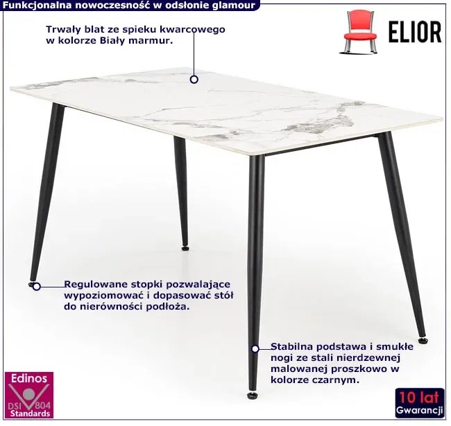 Stół z blatem biały marmur 140x80 - Emma 4X