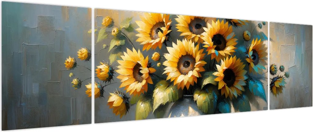 Obraz – Wazon ze słonecznikami (170x50 cm)