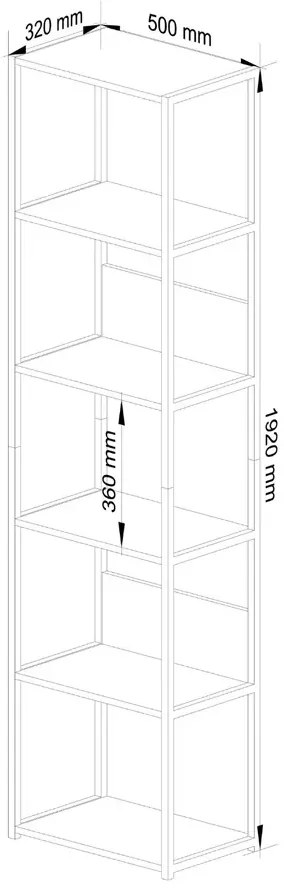 Otwarty regał z 6 półkami w stylu loft czarny + dąb craft P4-P27