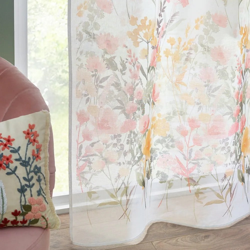 Biała firanka z woalu 140x137 cm Countryside Floral – Catherine Lansfield