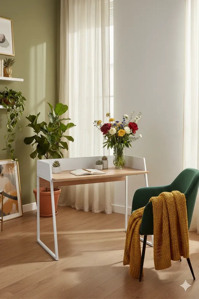 Nowoczesne biurko biało-dębowe H4-R40