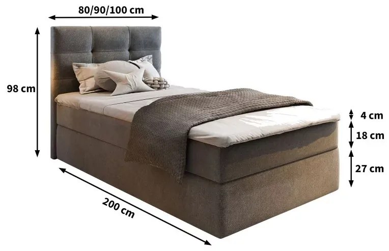 Tapicerowane łóżko boxspring GLORIEN VELVET 80x200 cm szare Materac: Materac sprężynowy Bonell