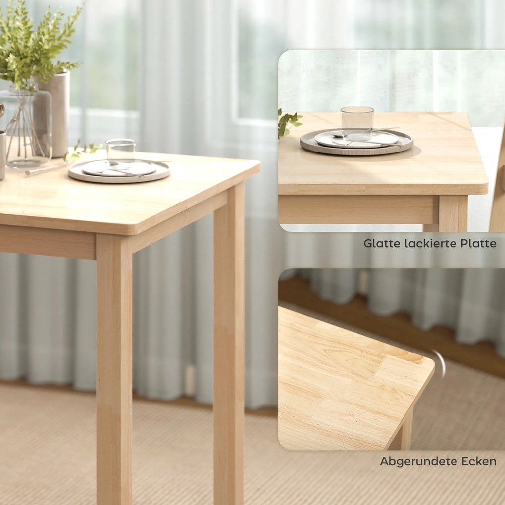 HOMCOM Zestaw 3-częściowy z stołem i 2 krzesłami, stół kuchenny do kompaktowych przestrzeni, tapicerowane krzesła, oszczędzające miejsce, MDF, naturalne drewno