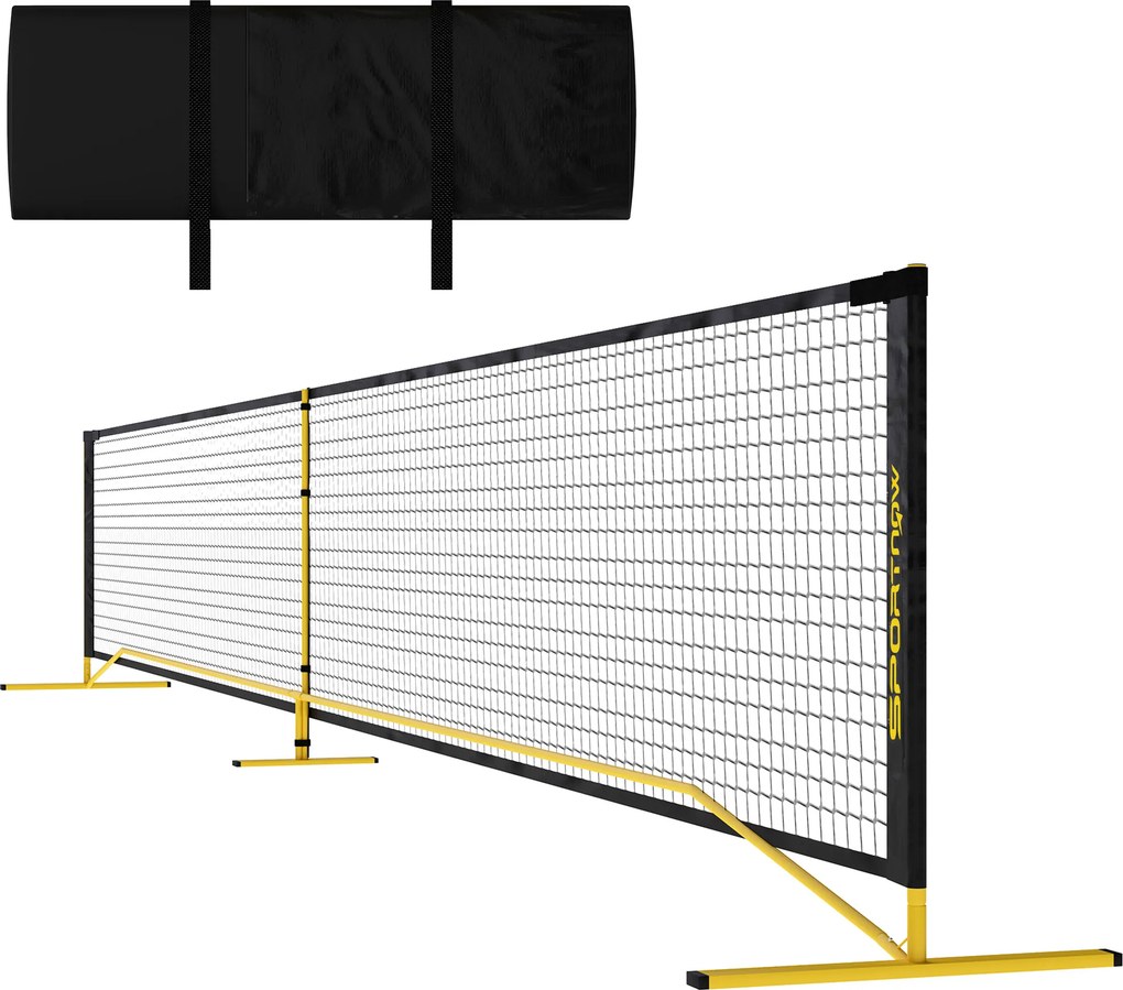 Przenośna sieć do pickleballa SPORTNOW, metalowy stelaż, siatka z tkaniny, z torbą transportową, Żółty