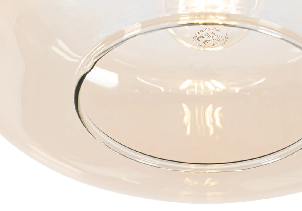 Lampa wisząca w stylu art deco czarna z bursztynowym szkłem - Bizle ArtDeco Oswietlenie wewnetrzne