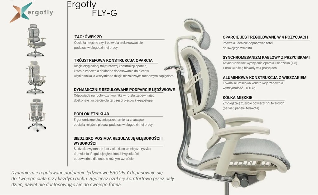 Fotel do pracy przy biurku ErgoFly Fly-G T-06, zgodny z normą BHP, kolor biały